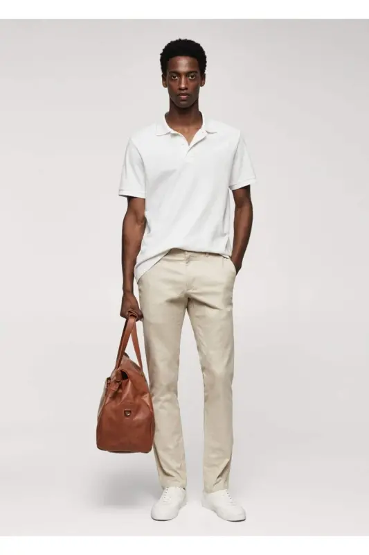 Dar Kesim Serj Chino Pantolon-Açık/Pastel Gri - 2