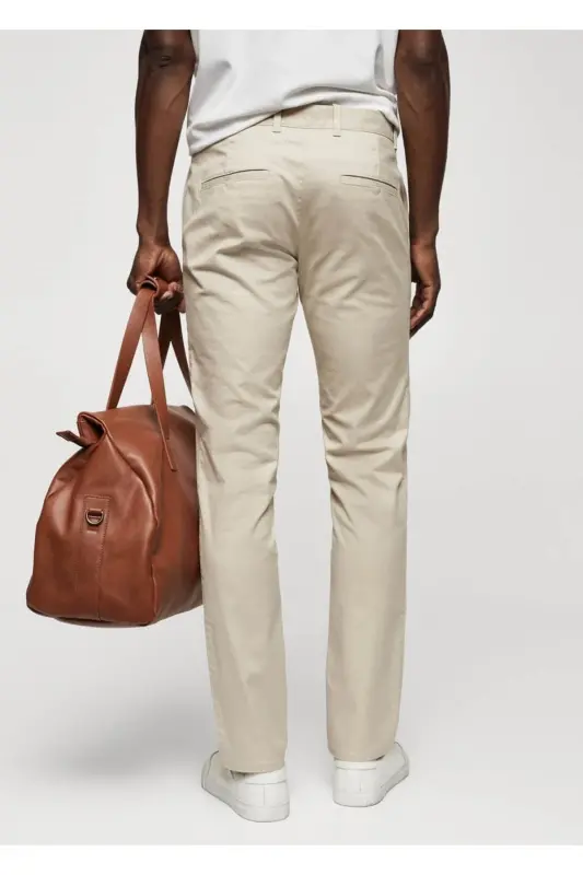 Dar Kesim Serj Chino Pantolon-Açık/Pastel Gri - 4