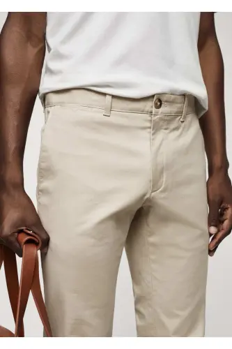 Dar Kesim Serj Chino Pantolon-Açık/Pastel Gri - 7