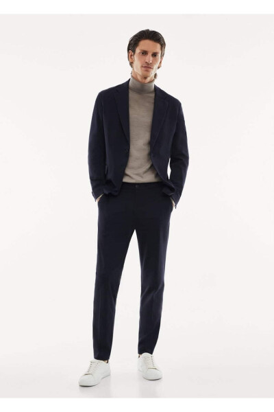 Dar Kesim Streç Blazer Ceket - Lacivert - MANGO MAN (1)