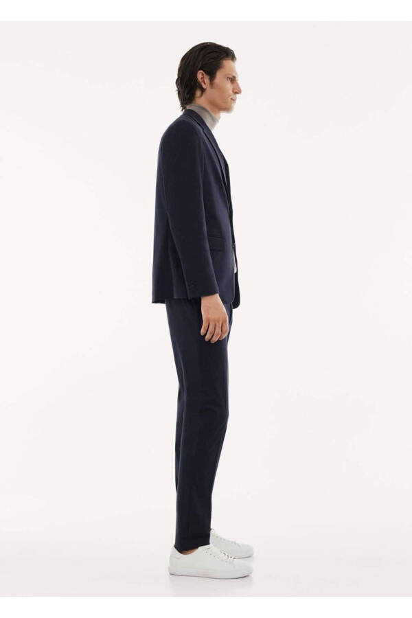 Dar Kesim Streç Blazer Ceket - Lacivert - 5