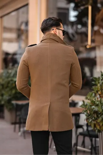Erkek Dar Kesim Uzun Kaşe Kaban - KAHVERENGİ 