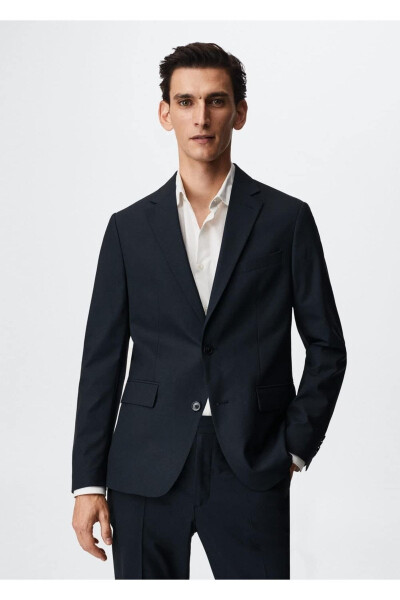 Dar Kesim Yün Blazer Ceket-Lacivert 