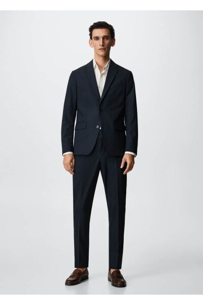 Dar Kesim Yün Blazer Ceket-Lacivert - 2