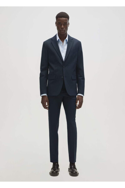 Dar Kesim Yün Blazer Ceket-Lacivert - 5