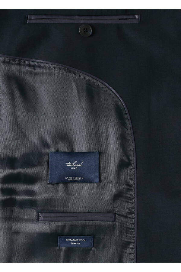 Dar Kesim Yün Blazer Ceket-Lacivert - 7