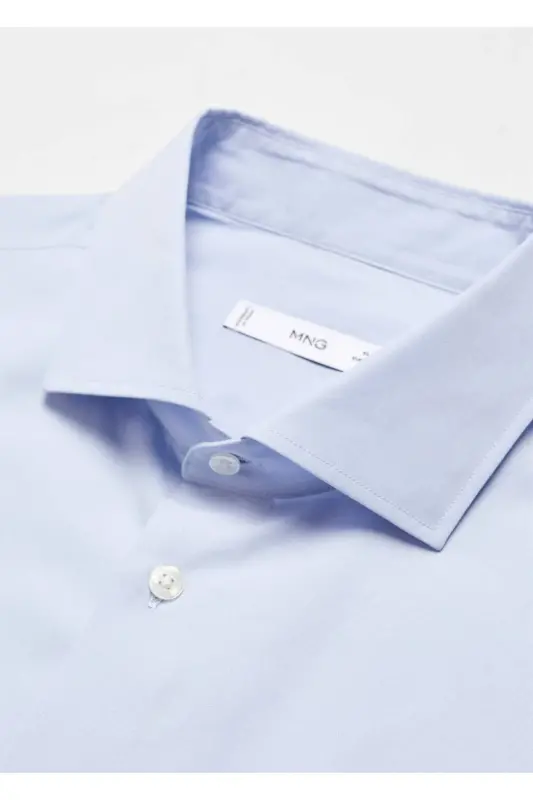 Dar kesimli %100 pamuklu gömlek-Gök Mavisi - 5