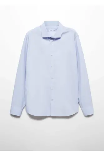 Dar kesimli %100 pamuklu gömlek-Gök Mavisi - 3