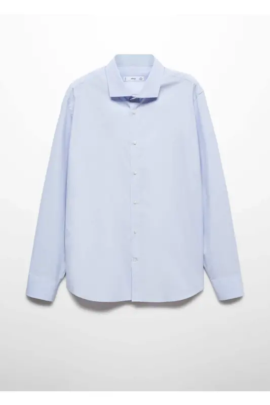 Dar kesimli %100 pamuklu gömlek-Gök Mavisi - 3