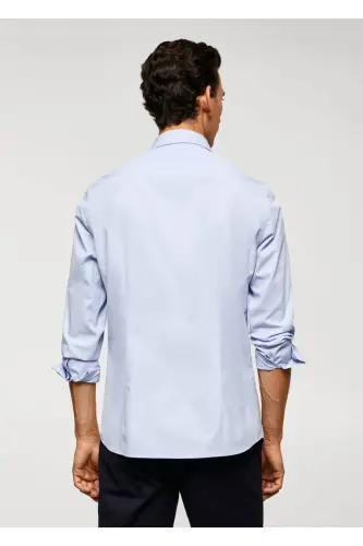 Dar kesimli %100 pamuklu gömlek-Gök Mavisi - 4