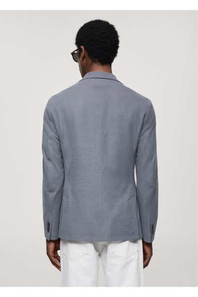 Dar kesimli kalıplı pamuklu blazer ceket-Mavi - 4