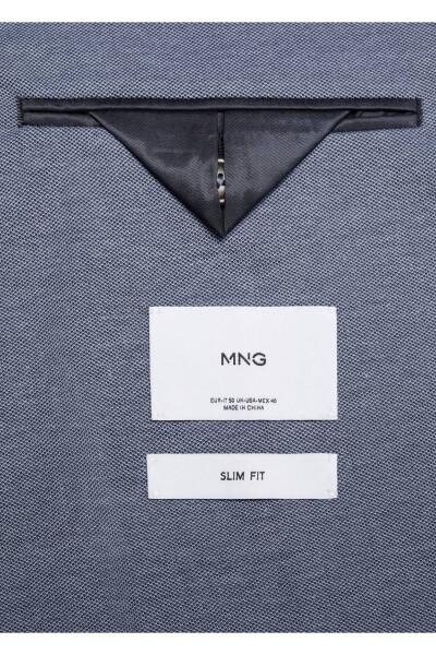 Dar kesimli kalıplı pamuklu blazer ceket-Mavi - 5