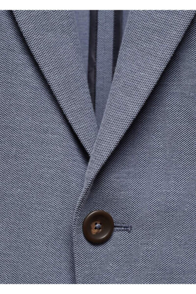 Dar kesimli kalıplı pamuklu blazer ceket-Mavi - 6