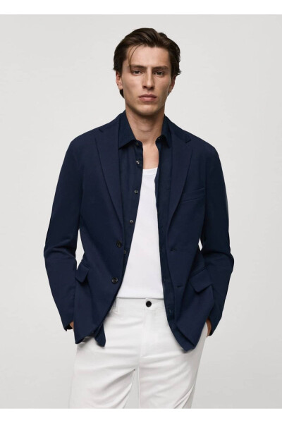 Dar kesimli kalıplı pamuklu blazer ceket - 1