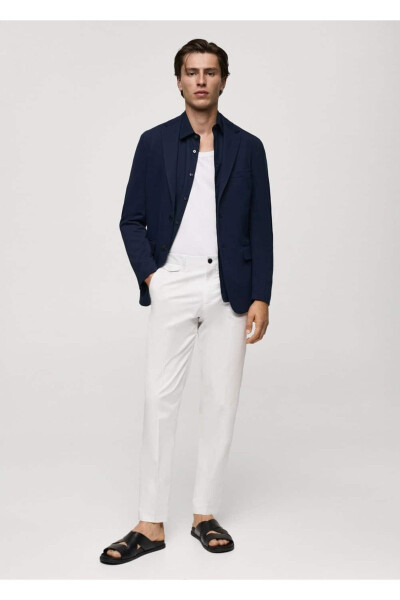 Dar kesimli kalıplı pamuklu blazer ceket - 2