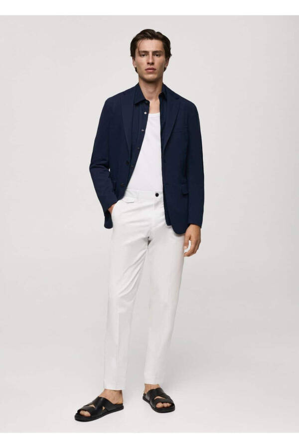 Dar kesimli kalıplı pamuklu blazer ceket - 2