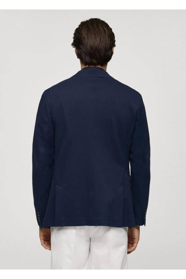 Dar kesimli kalıplı pamuklu blazer ceket - 4