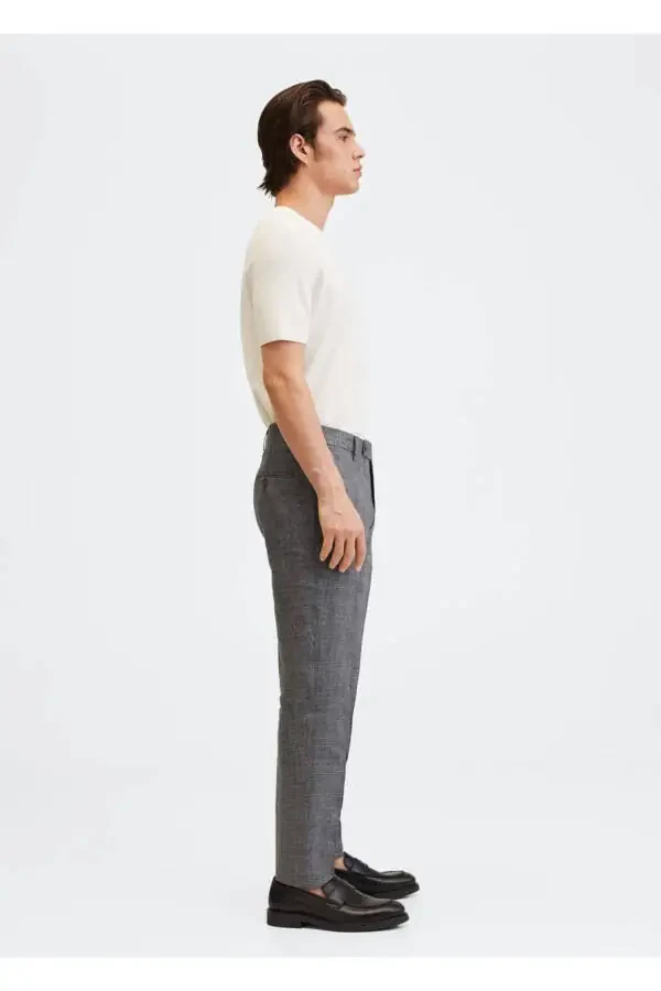 Dar Kesimli Keten Kumaş Pantolon - 7