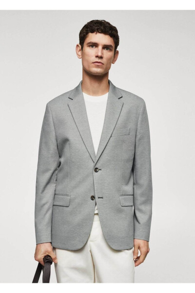 Dar Kesimli Mini Dokuma Blazer Ceket-Haki Renk - 1