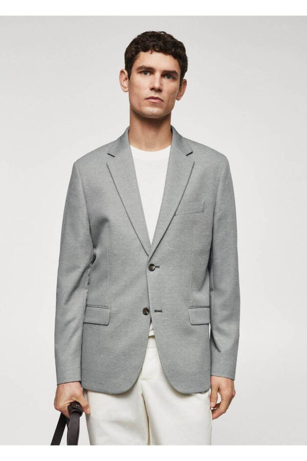 Dar Kesimli Mini Dokuma Blazer Ceket-Haki Renk - 1