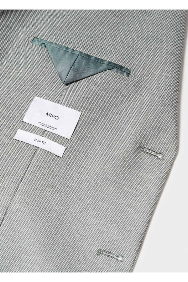 Dar Kesimli Mini Dokuma Blazer Ceket-Haki Renk - 8