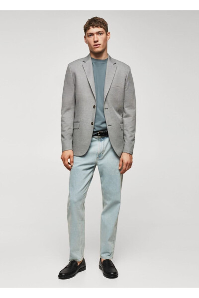 Dar kesimli mini dokuma blazer ceket-Haki Renk - 2