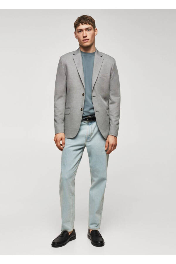 Dar kesimli mini dokuma blazer ceket-Haki Renk - 2