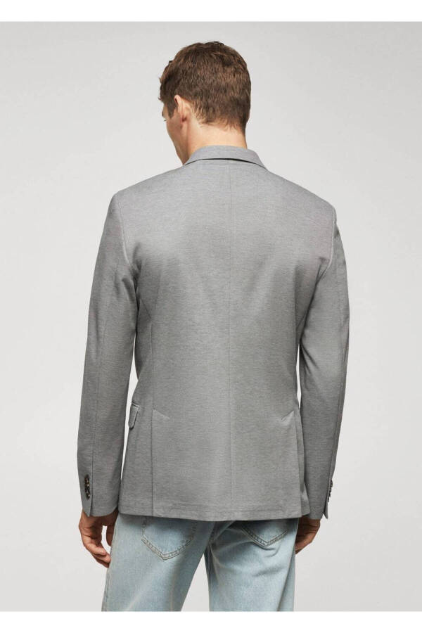 Dar kesimli mini dokuma blazer ceket-Haki Renk - 4