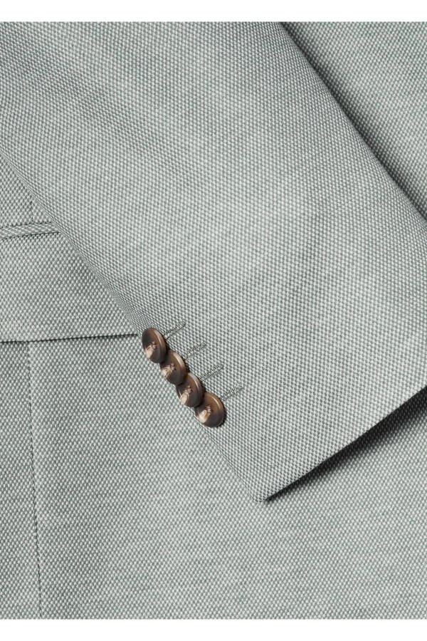 Dar kesimli mini dokuma blazer ceket-Haki Renk - 7