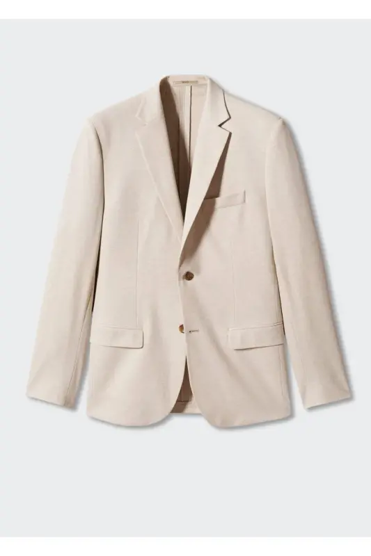 Dar kesimli mini dokuma blazer ceket-Kum Beji - 3