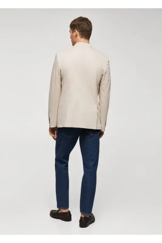 Dar kesimli mini dokuma blazer ceket-Kum Beji - 4