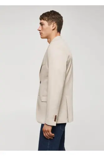 Dar kesimli mini dokuma blazer ceket-Kum Beji - 5