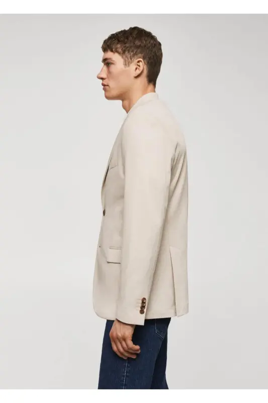 Dar kesimli mini dokuma blazer ceket-Kum Beji - 5