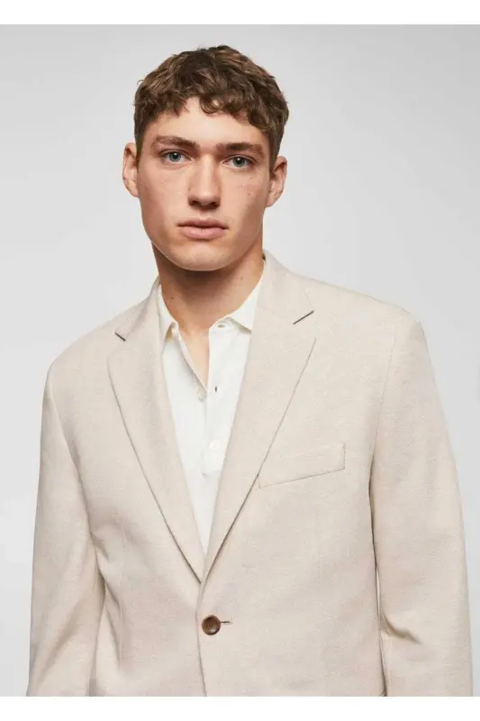 Dar kesimli mini dokuma blazer ceket-Kum Beji - 7