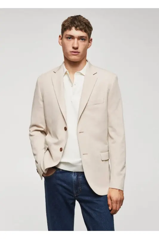 Dar kesimli mini dokuma blazer ceket-Kum Beji - MANGO MAN