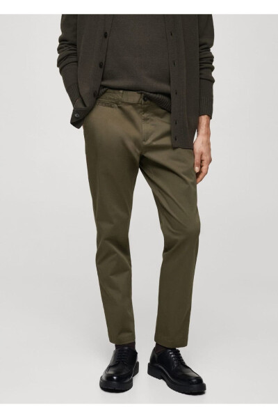 Tapered kesim pamuklu cropped pantolon-Donuk Yeşil - 2