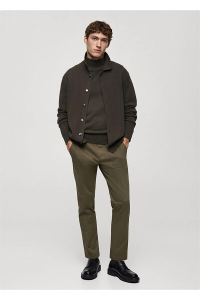 Tapered kesim pamuklu cropped pantolon-Donuk Yeşil - 3