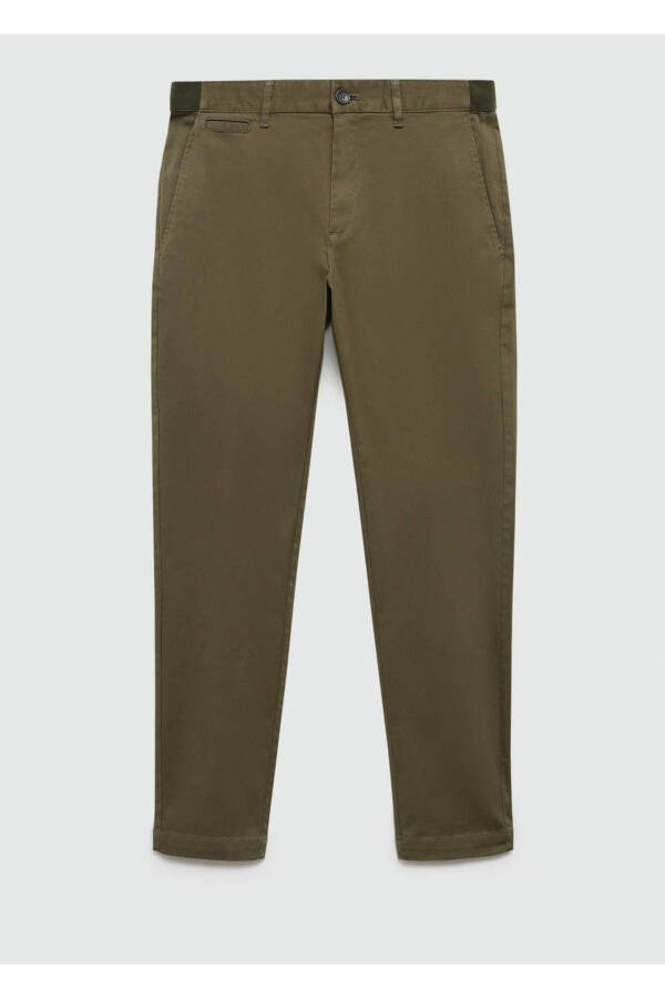 Tapered kesim pamuklu cropped pantolon-Donuk Yeşil - 4