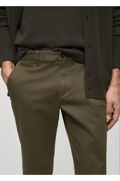 Tapered kesim pamuklu cropped pantolon-Donuk Yeşil - 6