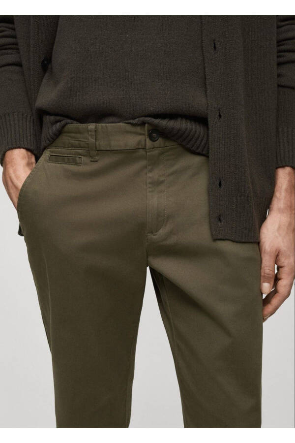 Tapered kesim pamuklu cropped pantolon-Donuk Yeşil - 6