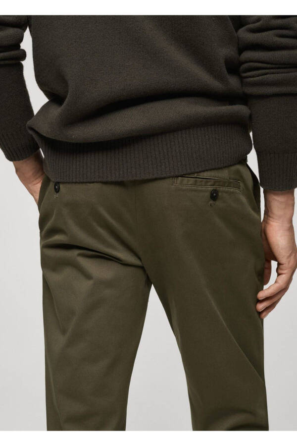 Tapered kesim pamuklu cropped pantolon-Donuk Yeşil - 8