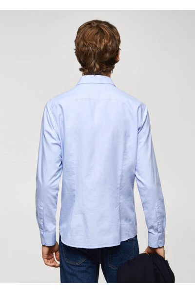 Dar kesimli pamuklu Oxford gömlek-Gök Mavisi - 4