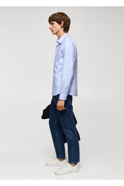 Dar kesimli pamuklu Oxford gömlek-Gök Mavisi - 7