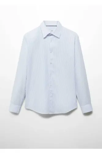 Dar kesimli pamuklu Oxford gömlek-Mavi - 3