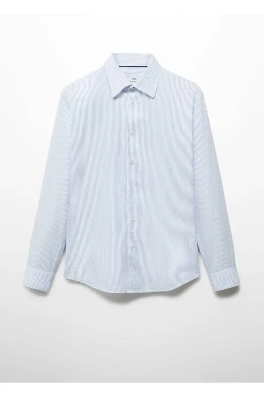 Dar kesimli pamuklu Oxford gömlek-Mavi - 3