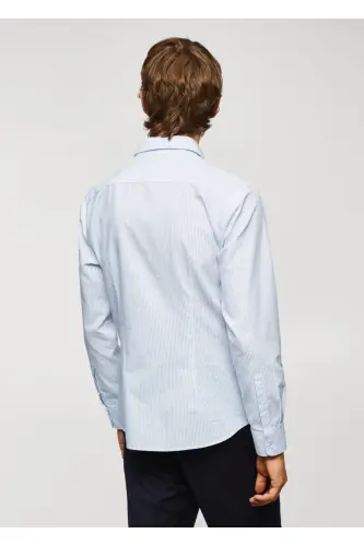 Dar kesimli pamuklu Oxford gömlek-Mavi - 4