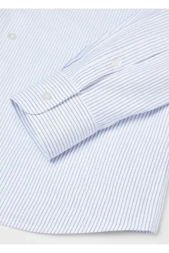 Dar kesimli pamuklu Oxford gömlek-Mavi - 5