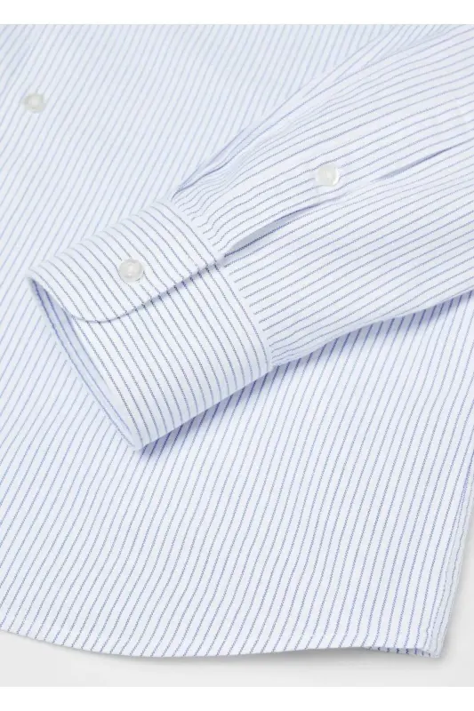 Dar kesimli pamuklu Oxford gömlek-Mavi - 5