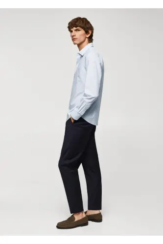 Dar kesimli pamuklu Oxford gömlek-Mavi - 7