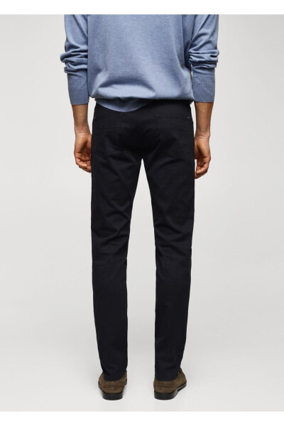 Dar kesimli serj pamuklu pantolon-Lacivert - 4